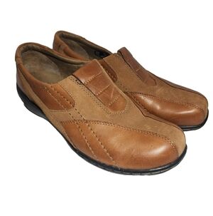 CLARKS WOMEN'S SHOES  7 M BENDABLES BROWN LEATHER SUEDE SLIP-ON  83493 EUC